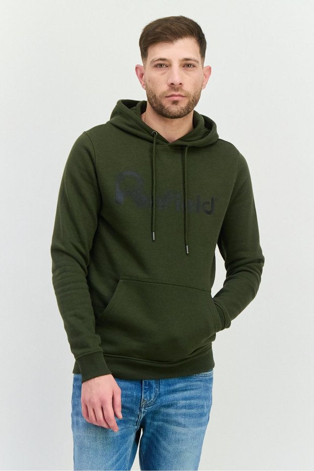 Men Hooded Brand Logo Long Sleeves Hoodies, Olive