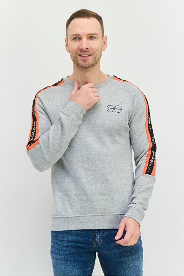 Men Crew Neck Brand Logo Long Sleeves Sweatshirt, Grey