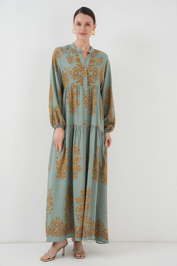 Mint Gold Desenli Tesettür Elbise 2423 - 3