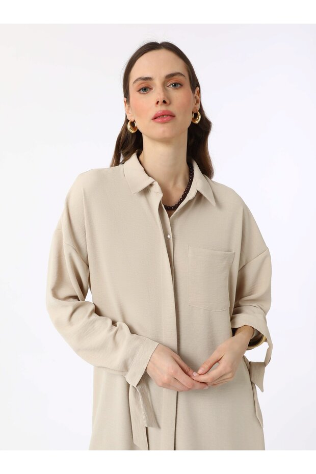 Tunic with Cuff Binding Detail - Stone Color - Refka - 4