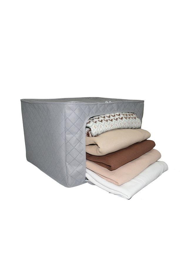 Pencereli Çelik Destek Önden Açılır Gri Kapitone Dolap Organizer Saklama Kutusu Telli Hurç 40x50x30 - 6