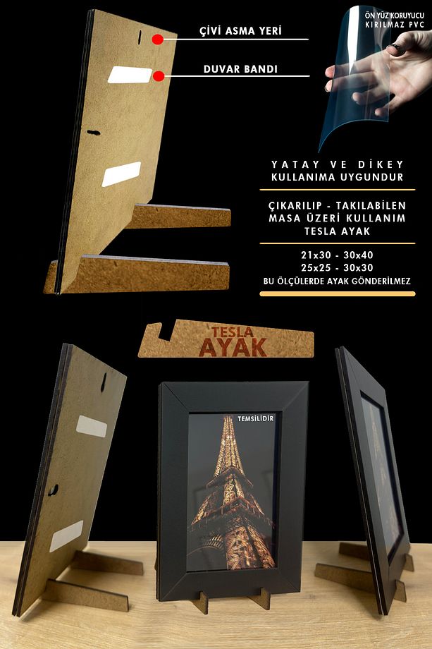 10x10 Ahşap Siyah Çerçeve - 1 Adet Siyah Çerçeve- Mdf Çerçeve - 2