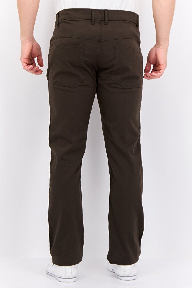 بنطال تشينو مطاطي سادة للرجال، زيتوني غامق - 2