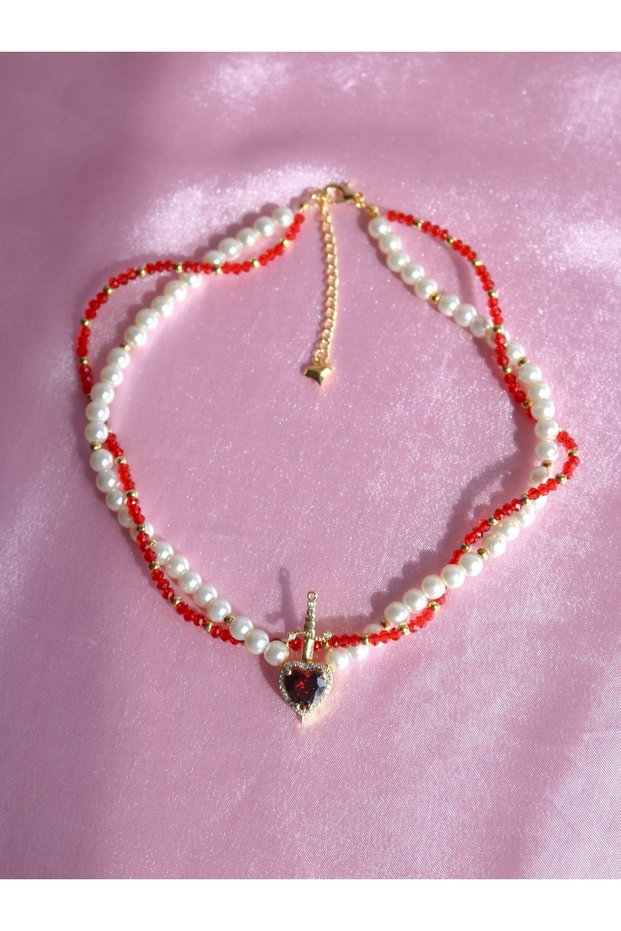 Snow White and the Huntsman Pearl Necklace-Red Heart Wrap Necklace with Pearl Beads
