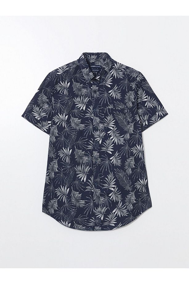 LCWAIKIKI Classic Regular Fit Kısa Kollu Desenli Poplin Erkek Gömlek - 1