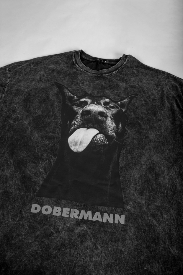 Dobermann Baskılı Yıkamalı Oversize Unisex Tshirt - 2