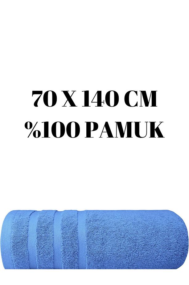 Mavi Banyo Duş Havlusu %100 Pamuk Çizgi Desenli 70 X 140 Cm 305 gr Bir Adet - 1