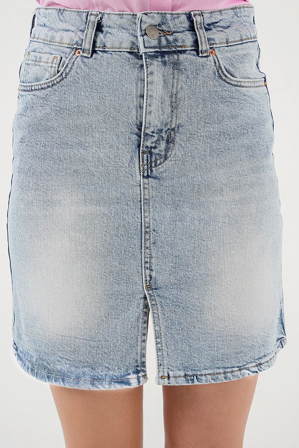 Kadın Mini Kot Etek 8037 - Mavi - 5