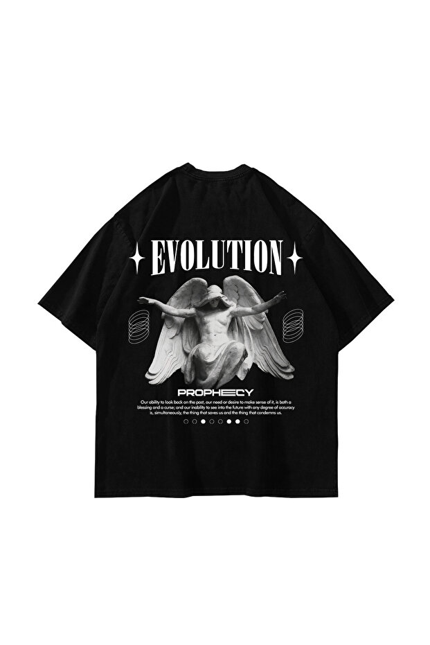 Evolution Sırt Baskılı Siyah Unisex Oversize Tshirt - 1