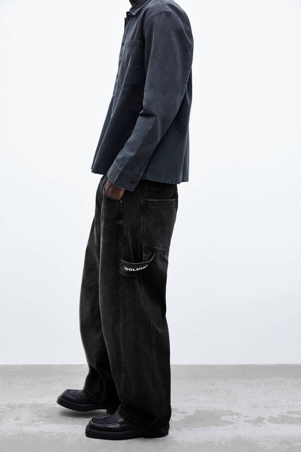 Balon paça işlemeli cepli jean - 1