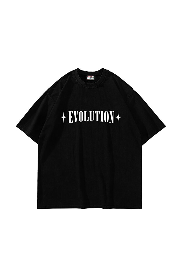 Evolution Sırt Baskılı Siyah Unisex Oversize Tshirt - 3