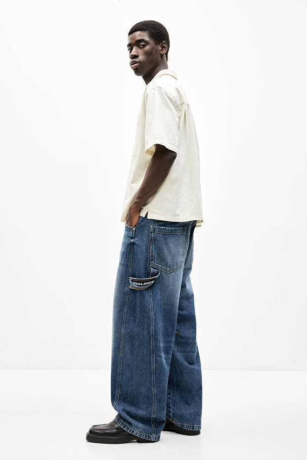 Balon paça işlemeli cepli jean - 4