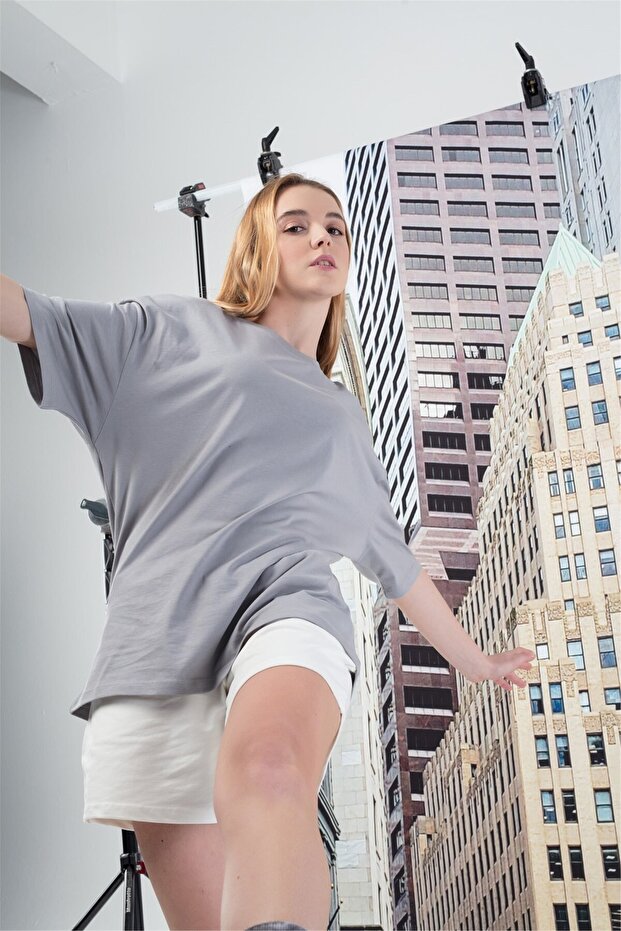 Basic Kadın Tshirt Gri - 4