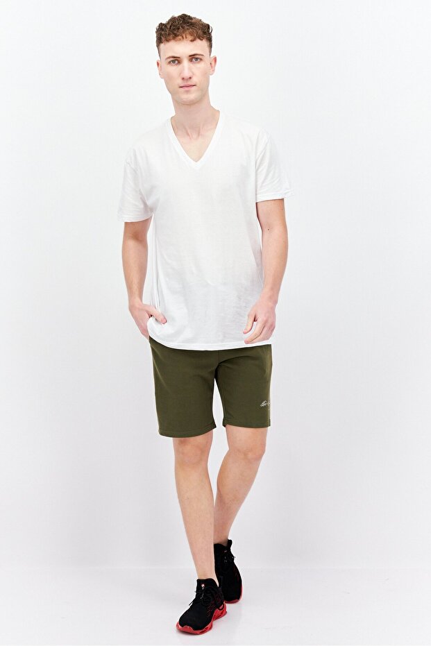 شورت رجالي مطرز، زيتوني - 4