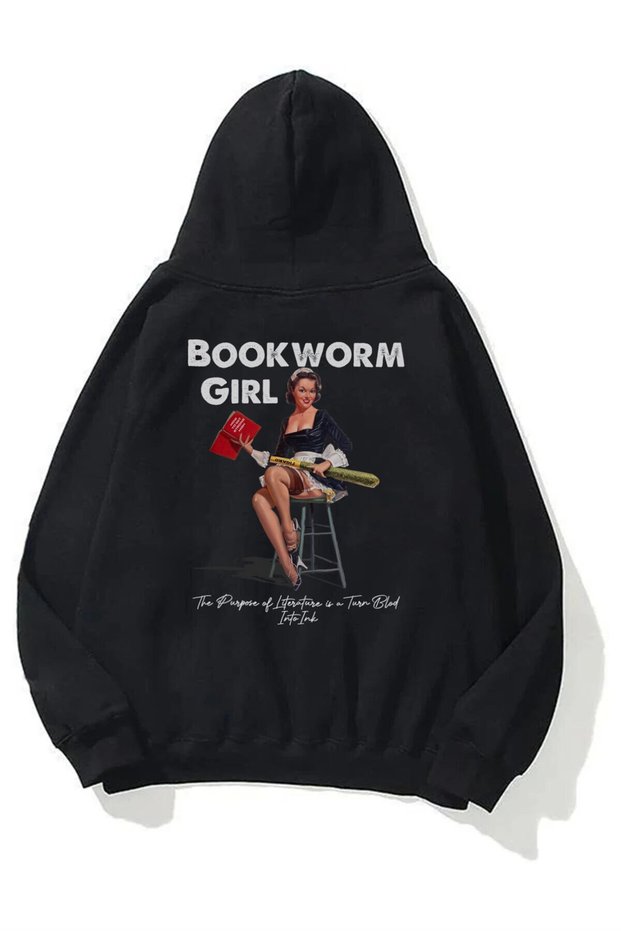 Unisex Bookworm Girl Sweatshirt Hoodie Black