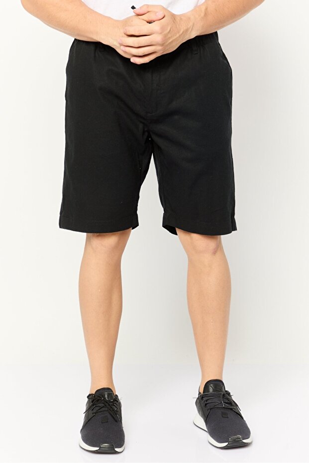 شورت رجالي سادة، أسود - 1