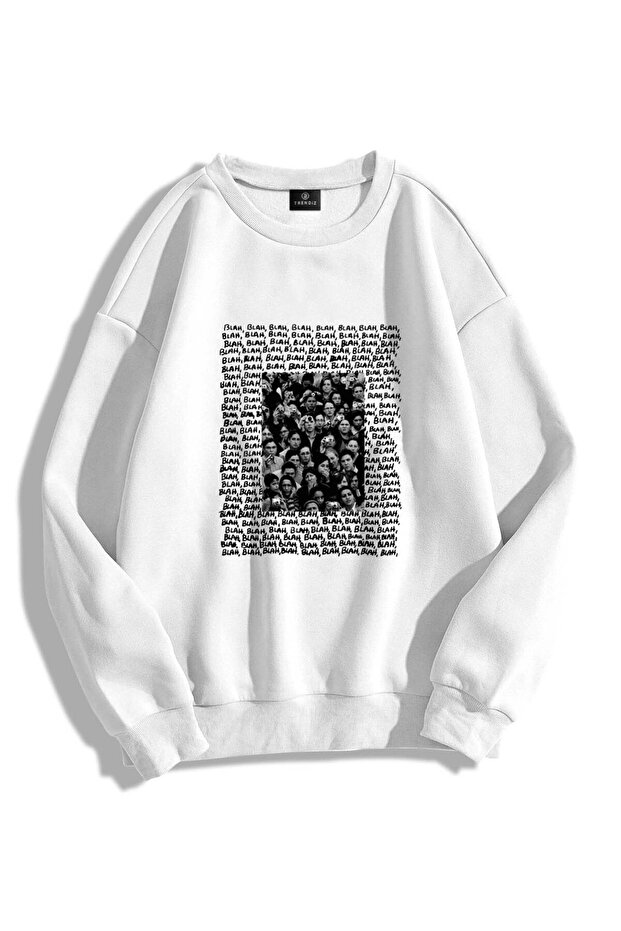 Unisex Blah Blah By Crew Neck Sweatshirt Hoodie White