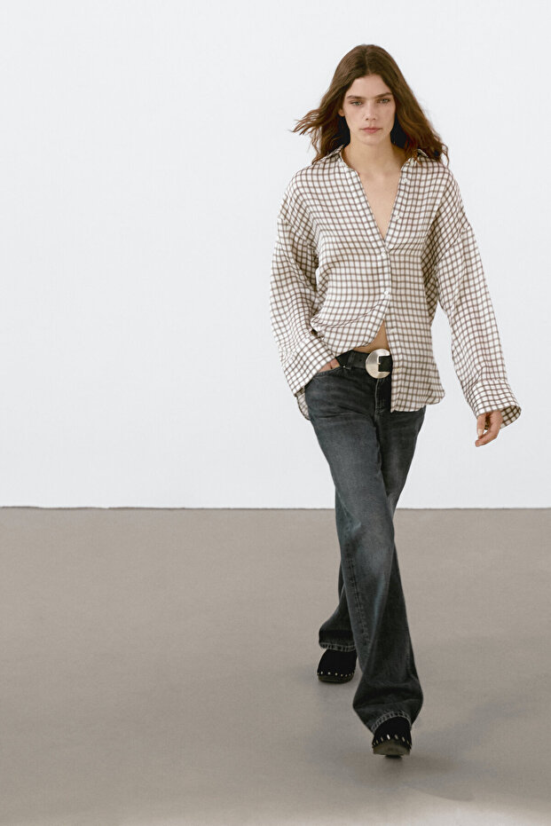 Dökümlü kareli gömlek - 4