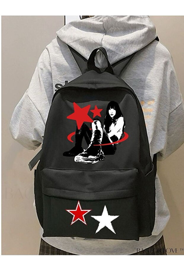 Star Girl Red&White Detail School, Classroom, Course Backpack - Mingalondon