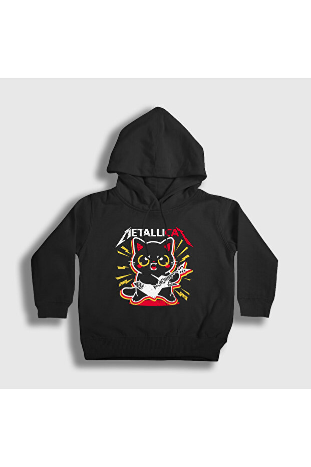 Unisex Kids Black Metallicat Metallica Cat Hooded Sweatshirt 460497Tt