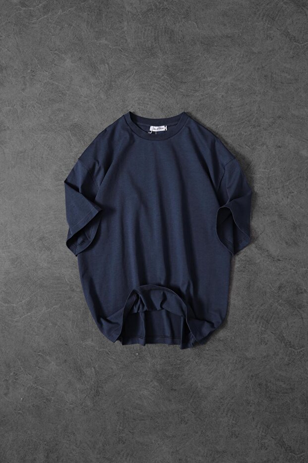 Erkek İndigo Basic Oversize Tshirt - 2
