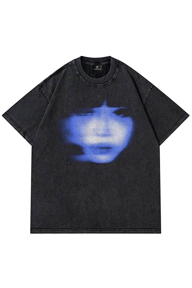 Unisex Girl Face Washed Anthracite Tshirt