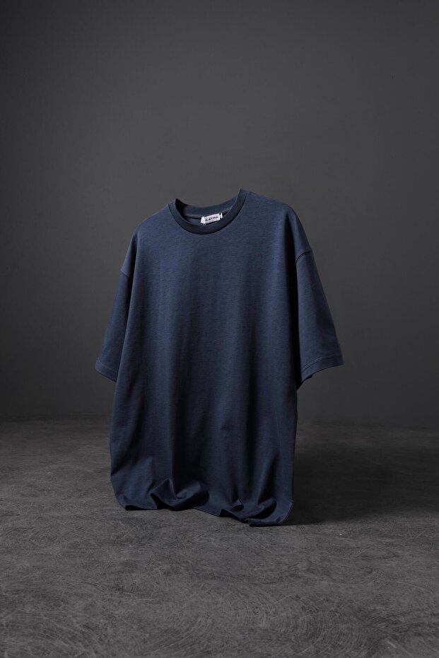 Erkek İndigo Basic Oversize Tshirt - 1