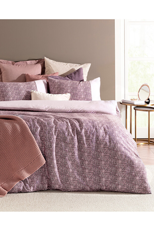 Diane King Size Madame Coco Crep Printed Duvet Cover Set - Magenta