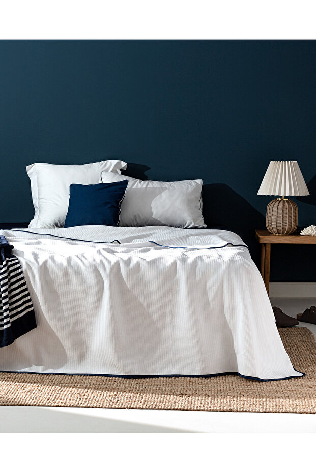 Deft Double Pile Pique - Yacht Collection - White/Navy Blue