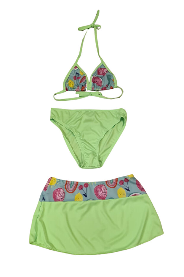 Glowzia Green Girl's Skirt Bikini Set