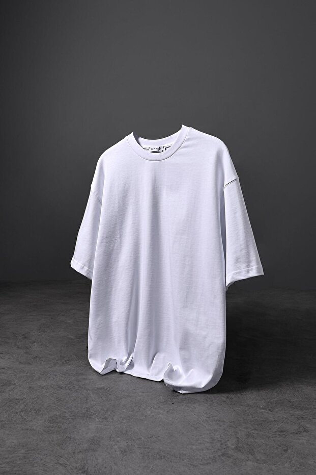Erkek Beyaz Basic Oversize Tshirt - 1