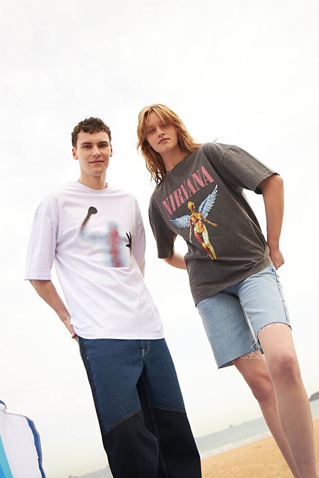 Uniszex Nirvana Angel mosott póló, antracit - 7