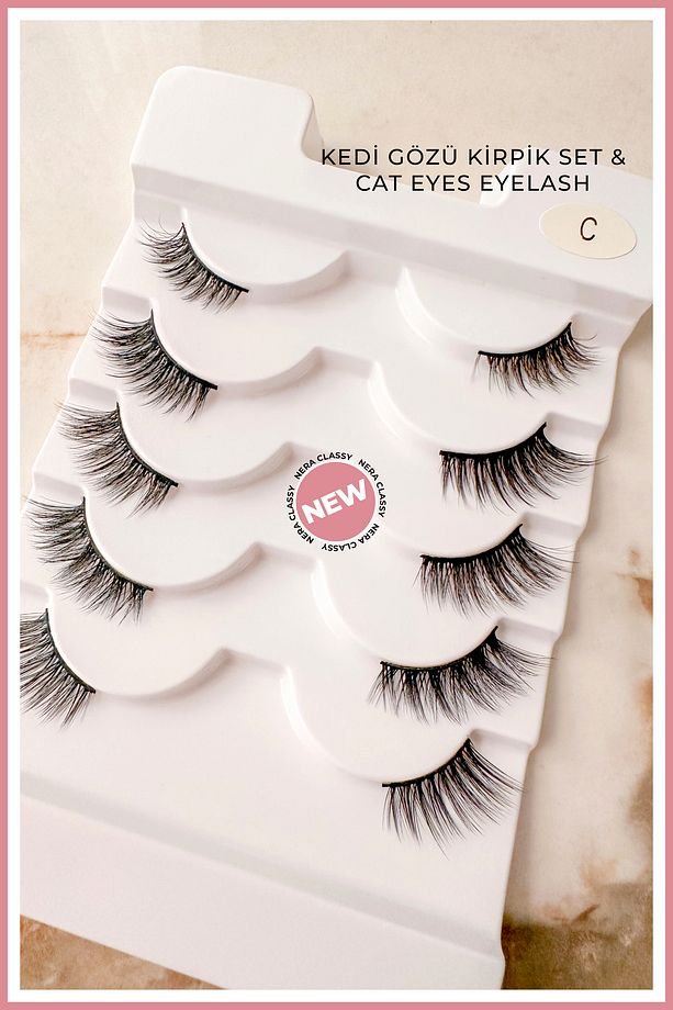 5 Farklı Model Köşelere Takılan (Yarım) Takma Kirpik + Eyeliner (KEDİ GÖZÜ&CAT EYES EYELASH)No:C - 2