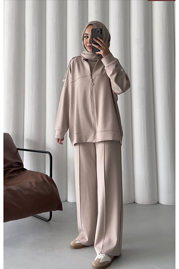 Oversize Krem Modal Takım - 1