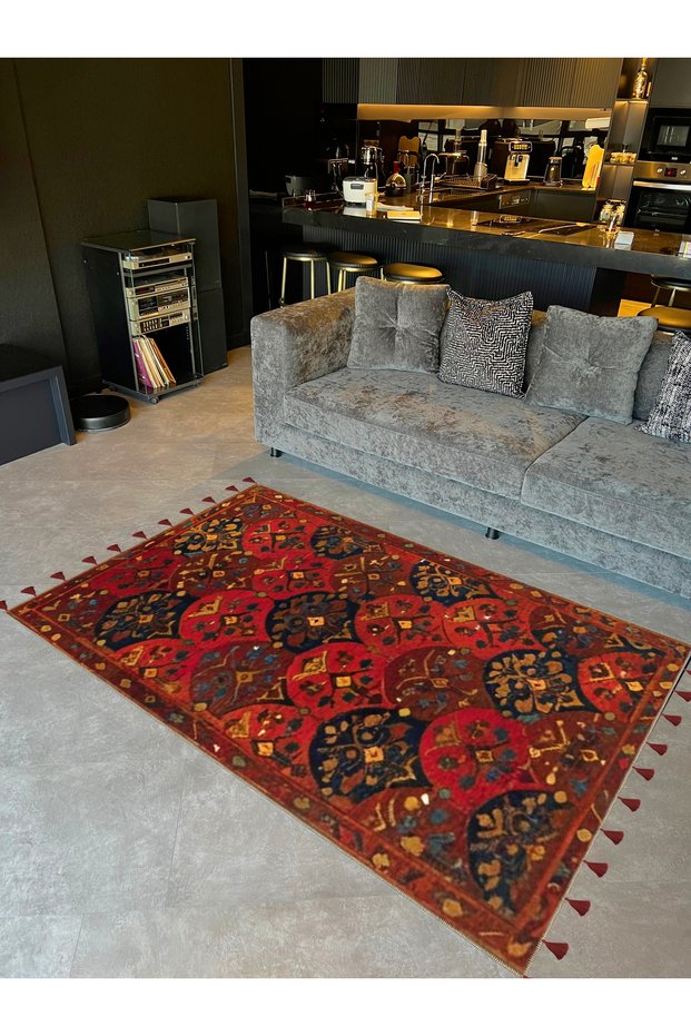Royal Ethnic Motifs Patterned Tassel Detailed Woven Base Decorative Carpet Royal37