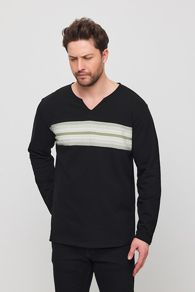 Ethnic Pattern Detailed Long Sleeve Sweatshirt