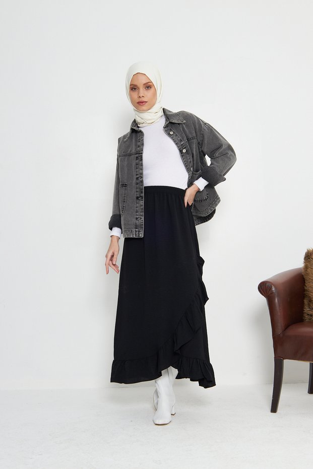 Aerobin Ruffled Hijab Skirt, Long Skirt, Butterfly Skirt, Hijab Skirt, Ruffled Skirt
