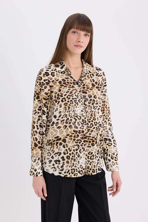 Regular Fit Leopar Desenli Uzun Kollu Gömlek - 3