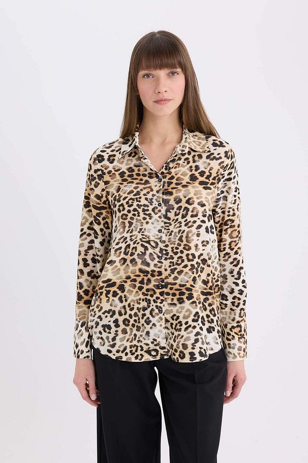Regular Fit Leopar Desenli Uzun Kollu Gömlek - 4
