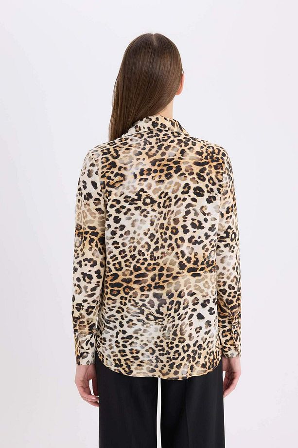Regular Fit Leopar Desenli Uzun Kollu Gömlek - 6