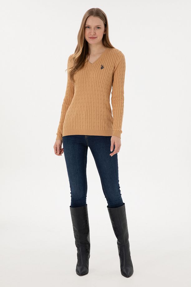 Kadın Camel V Yaka Basic Kazak 50293561-vr015 - 4
