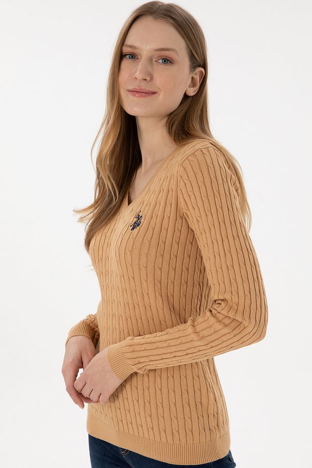 Kadın Camel V Yaka Basic Kazak 50293561-vr015 - 3