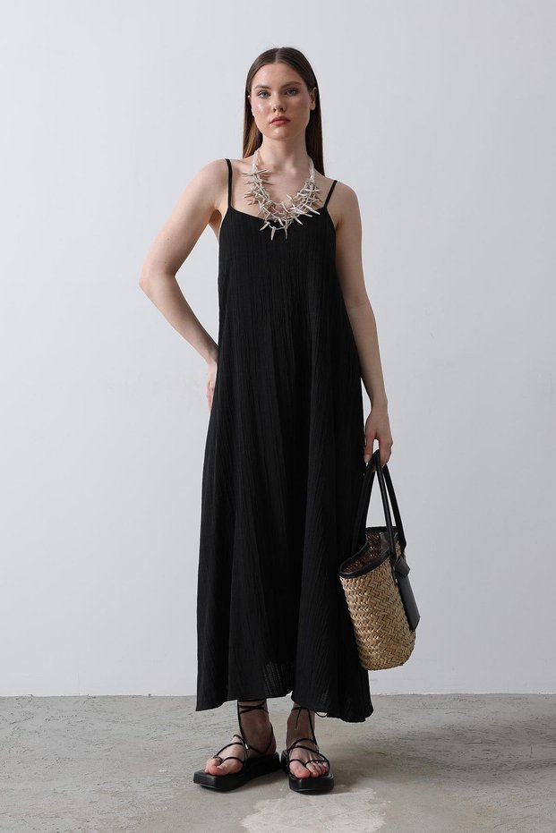 Seersucker Cream Wrinkled Linen Dress