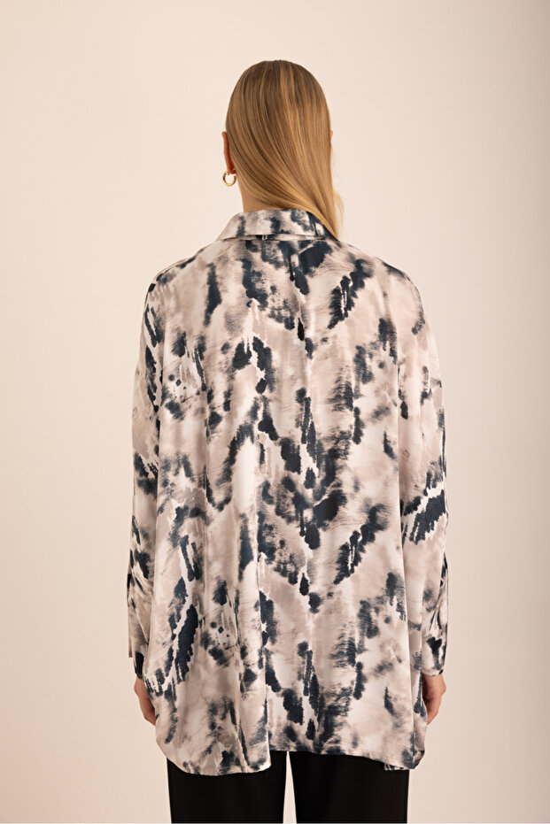 بلوزة بأكمام الخفافيش منقوشة - 6