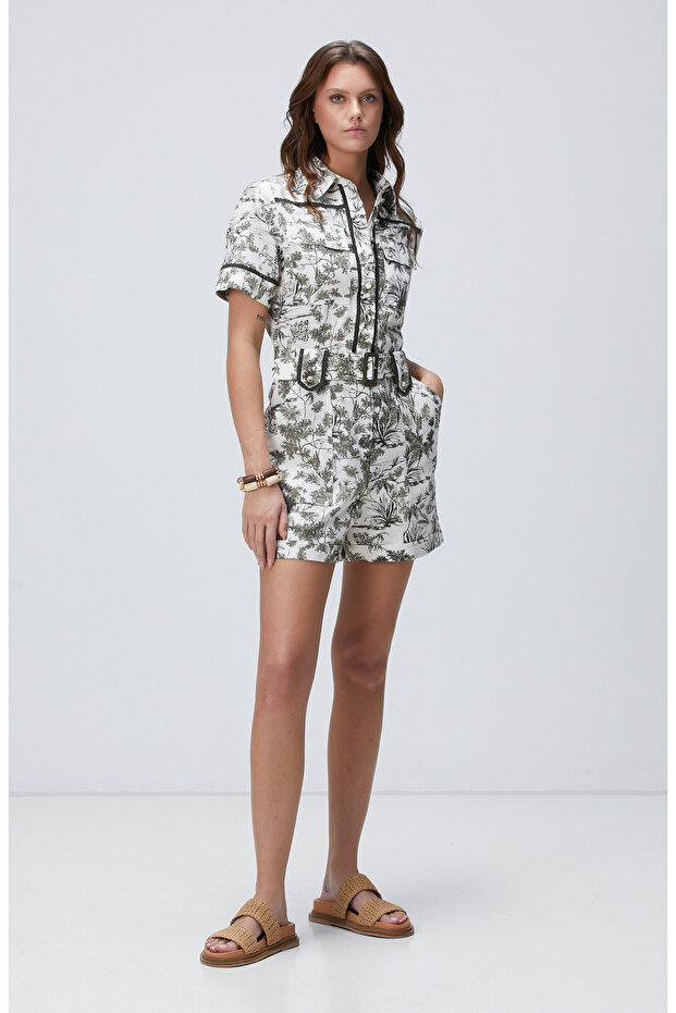 Haki Keten Karışımlı Tulum - 3