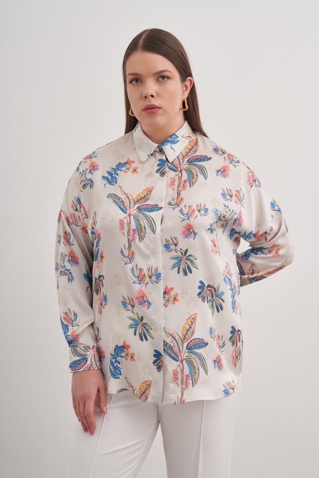 Ekru Desenli Gömlek - 1