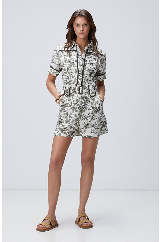 Haki Keten Karışımlı Tulum - 4