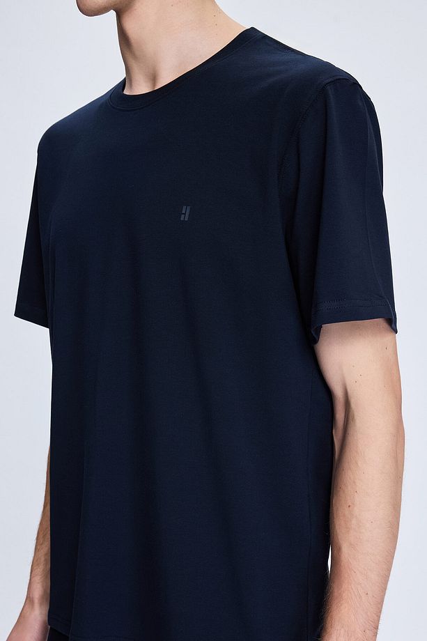 Lacivert Regular Fit Bisiklet Yaka Pamuklu Triko Tişört - 4