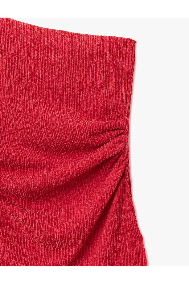 Drape Detaylı Slim Fit Midi Boy Tek Omuz Elbise - 6