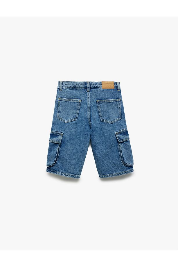 Pamuklu Kapaklı Cep Detaylı Denim Şort - 2